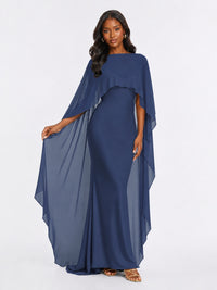 Satin Cape Prom Dresses Meramid Maxi Dress