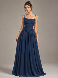 Spaghetti Strap Ruched Chiffon Maxi Dress with Backless