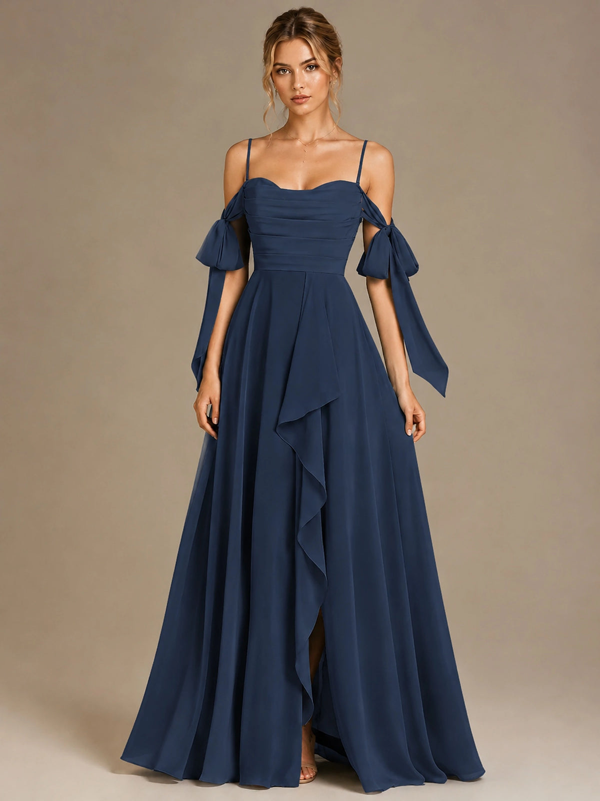 A-Line Ruffles Chiffon Bridesmaid Dress with Slit