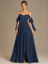 A-Line Ruffles Chiffon Bridesmaid Dress with Slit