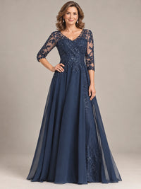 Sequin Lace A-Line Mother of the Bride Dress with 3/4 Sleeves