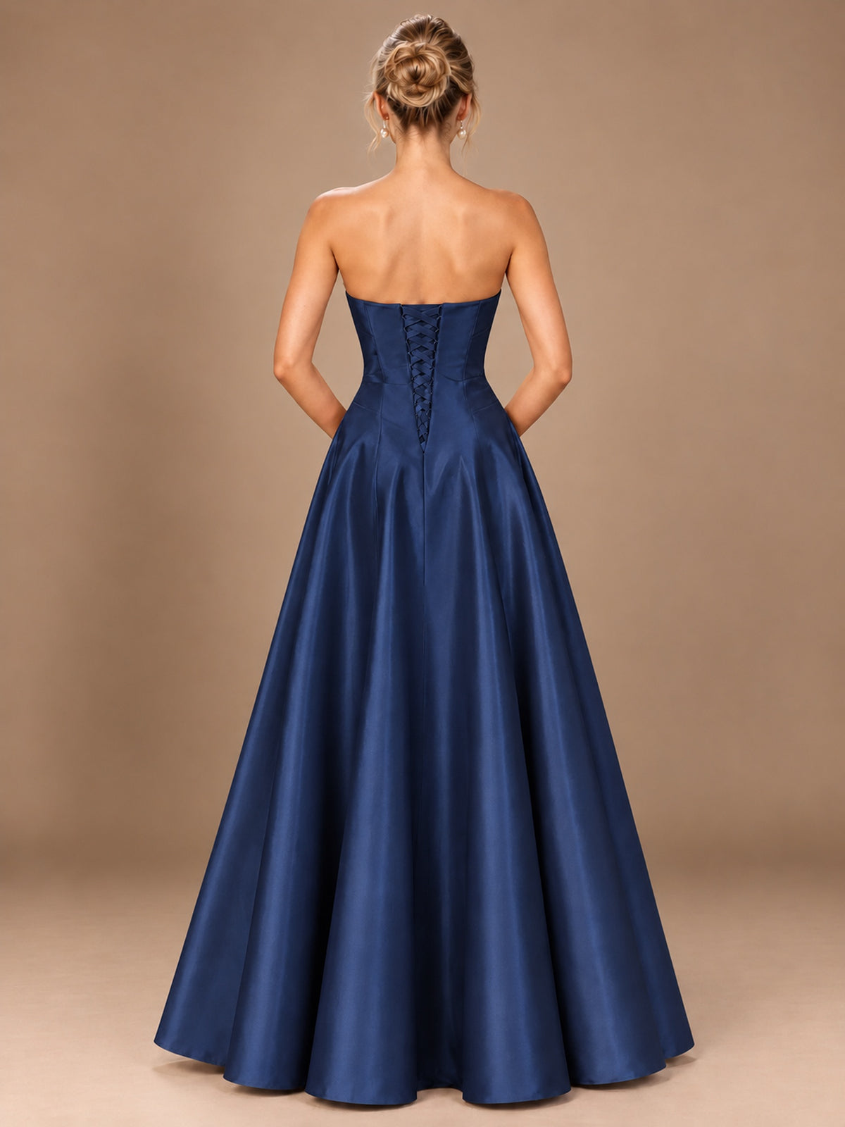 Blush Pink Strapless Satin A-Line Prom Dress with Ruched Bodice