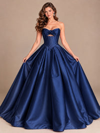 Pink Strapless Corset Satin Prom Derss & Ball Gown with 3D Floral