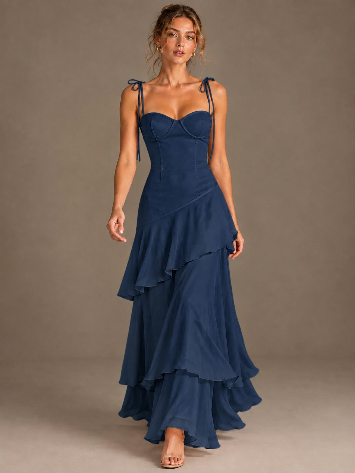 Spaghetti Strap Tiered Ruffles Chiffon Prom Dress