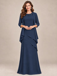 Dusty Blue Two-Piece Chiffon Mother of the Bride Dress with Jacket