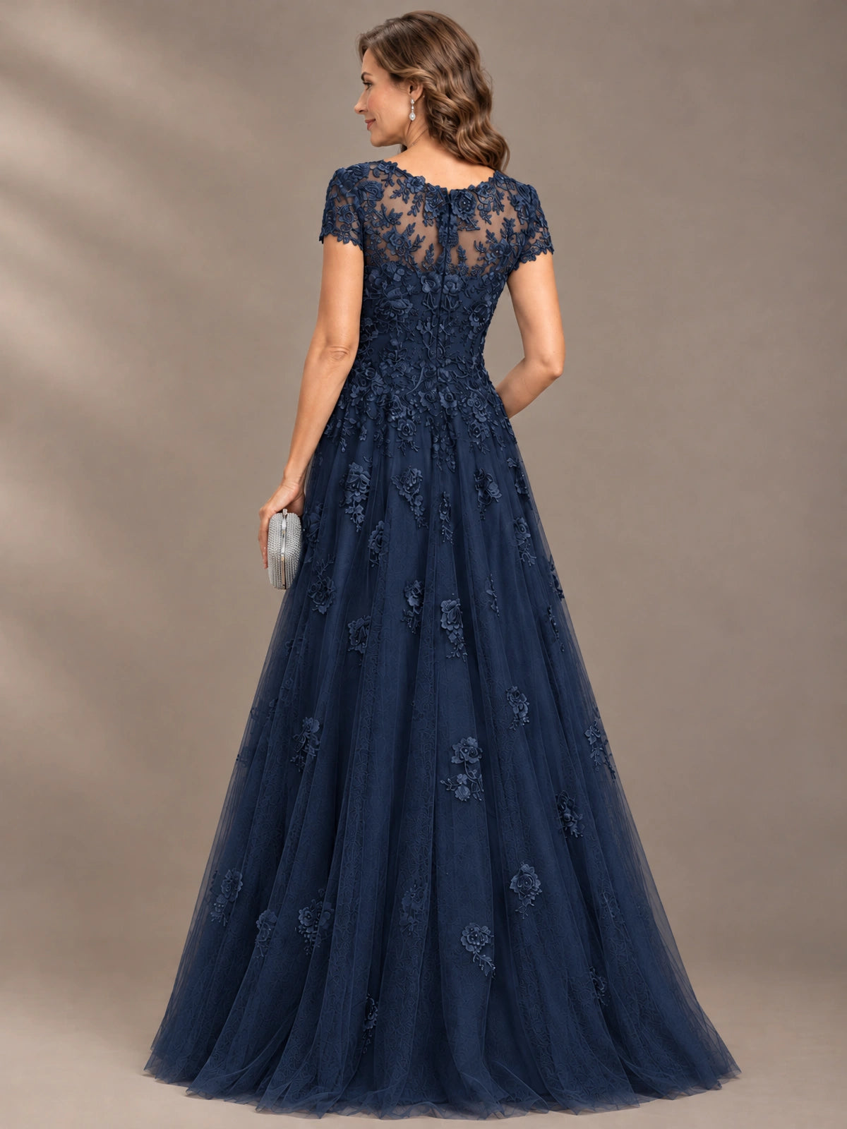 Lace Appliques A-line Mother of The Bride Dresses with Short Sleeves