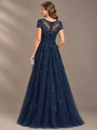 Lace Appliques A-line Mother of The Bride Dresses with Short Sleeves