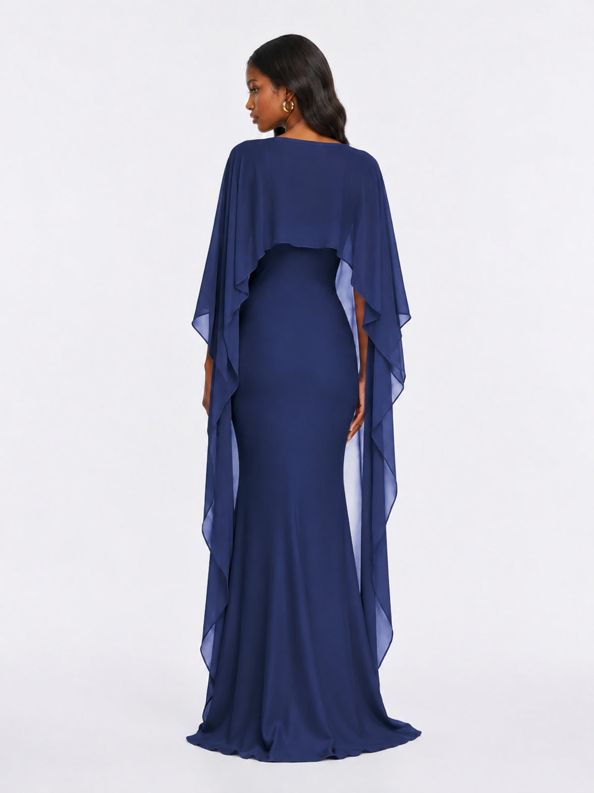 Satin Cape Prom Dresses Meramid Maxi Dress