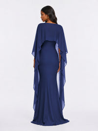 Satin Cape Prom Dresses Meramid Maxi Dress