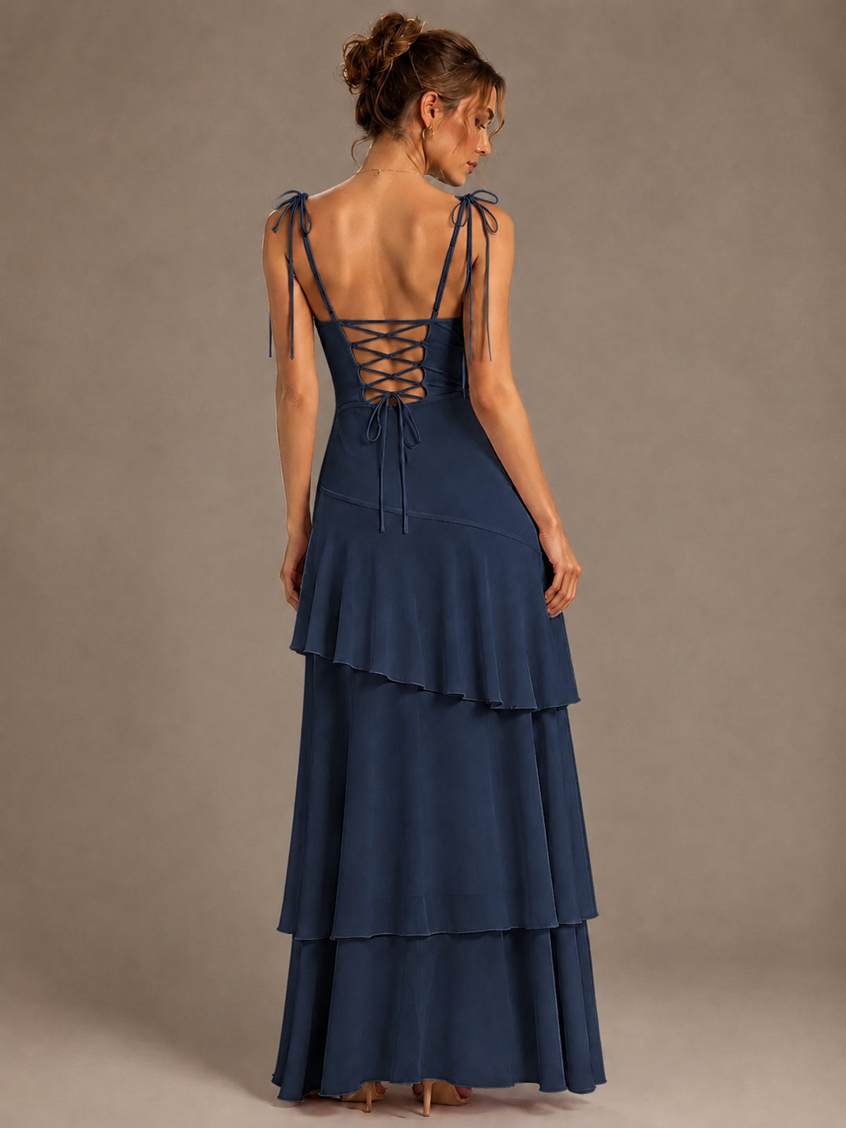 Spaghetti Strap Tiered Ruffles Chiffon Prom Dress