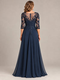 Sequin Lace A-Line Mother of the Bride Dress with 3/4 Sleeves