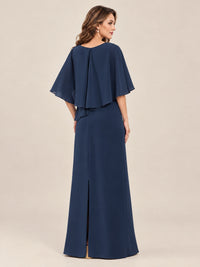 Cape Sleeve Mother of the Bride Dress with Asymmetrical Overlay