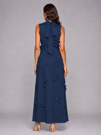 3D Floral Applique High Neck Prom Maxi Dress