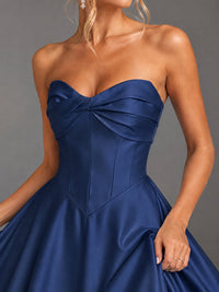 Sweetheart Neck Strapless Satin A-Line Prom Dress