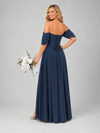 Off Shoulder Chiffon Bridesmaid Dress with Slit