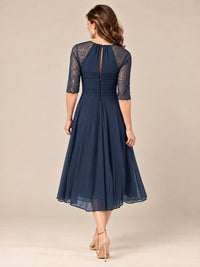Tea-Length Mother of the Bride Dress with Lace 3/4 Sleeves