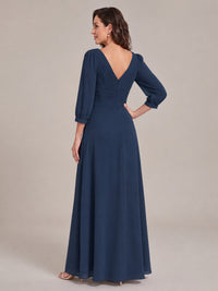 V-Neck Pleated Chiffon Mother of the Bride Dress with Flutter Sleeves
