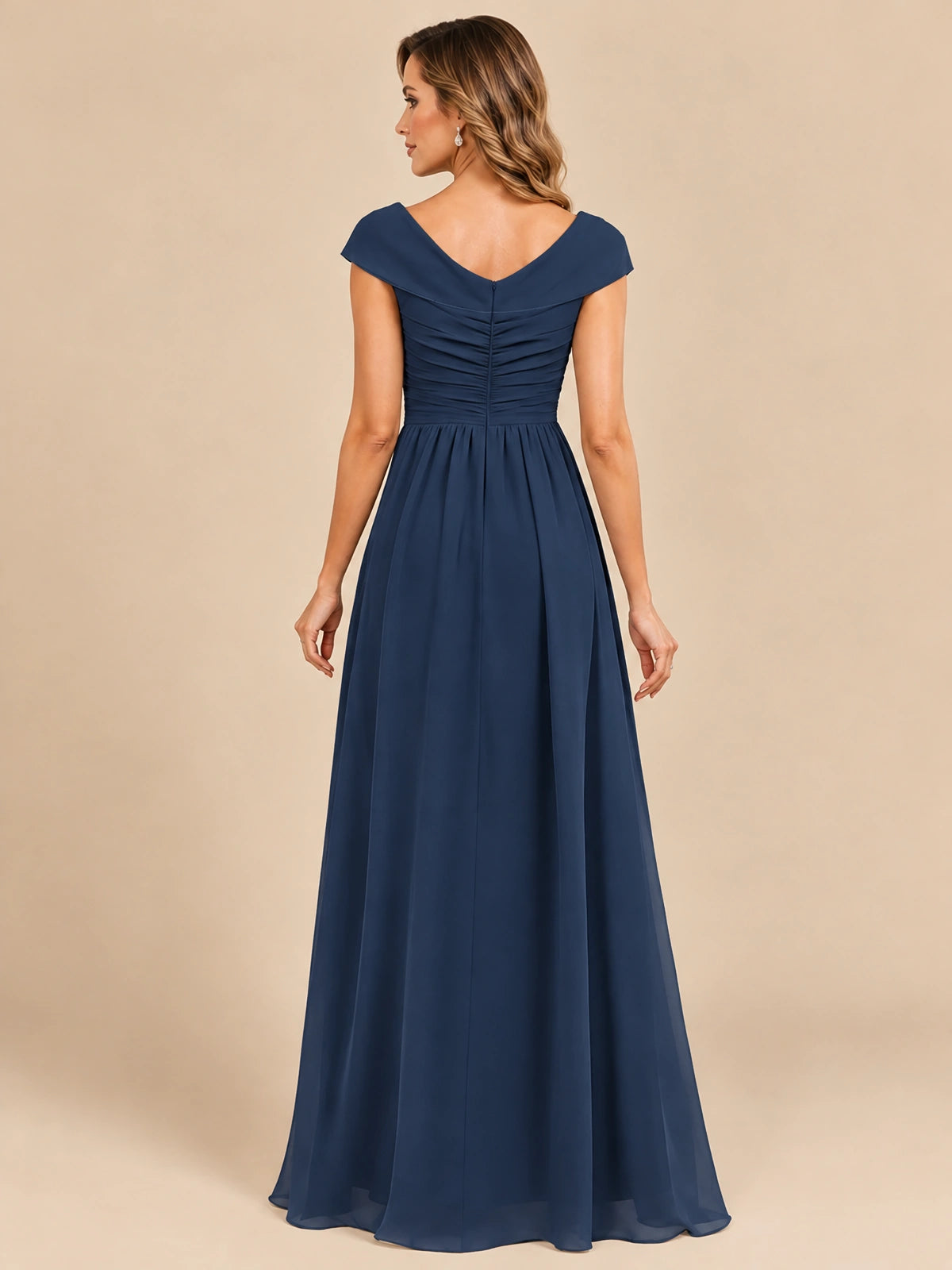 Cap Sleeve Mother of The Bride Dresses Long Chiffon Formal Gowns