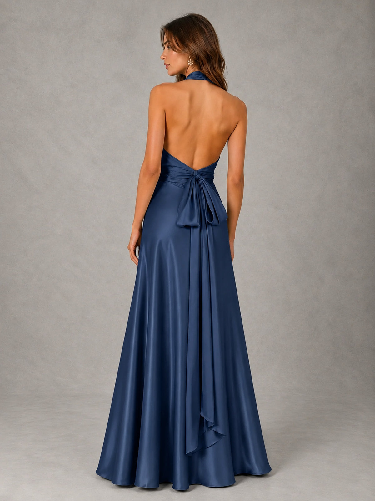 Sage Green Satin A-Line Bridesmaid Dress with Halter Neck