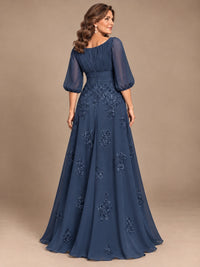 A-Line Mother of the Bride Dress with Sheer Puff Sleeves