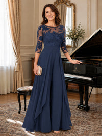 Lace Applique Wide-Leg Chiffon Mother of the Bride Jumpsuit