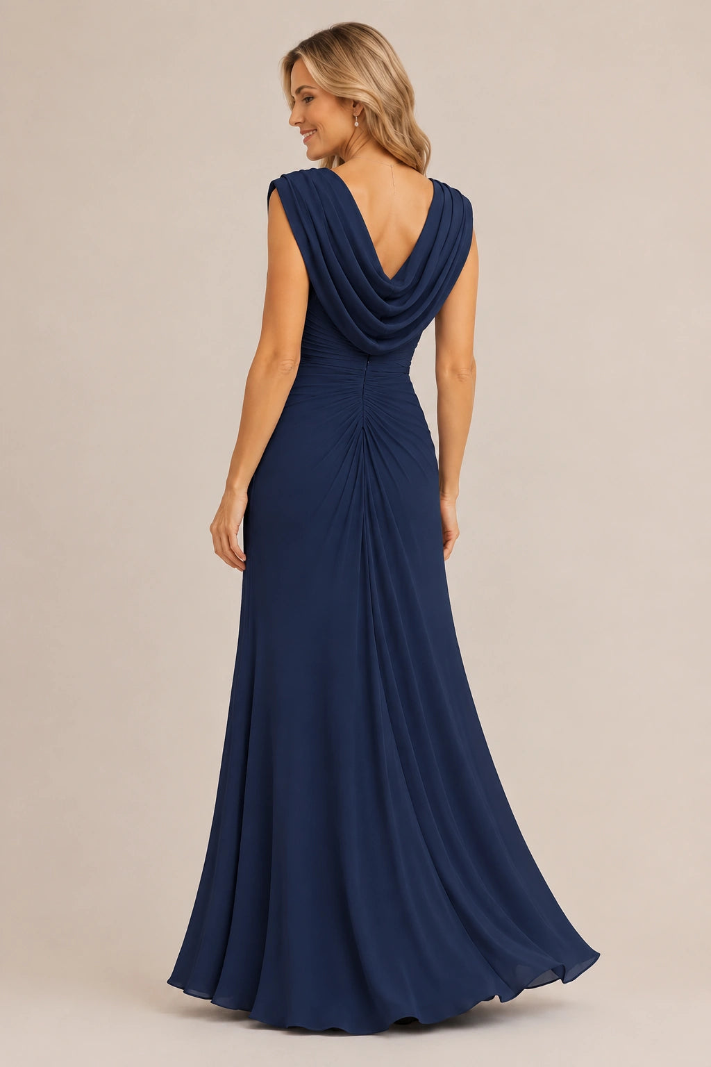 Cowl Neck Ruched Chiffon Mother of the Bride Dress