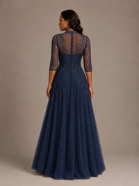 Embellished Appliques Mother of the Bride Dress with 3/4 Sleeves
