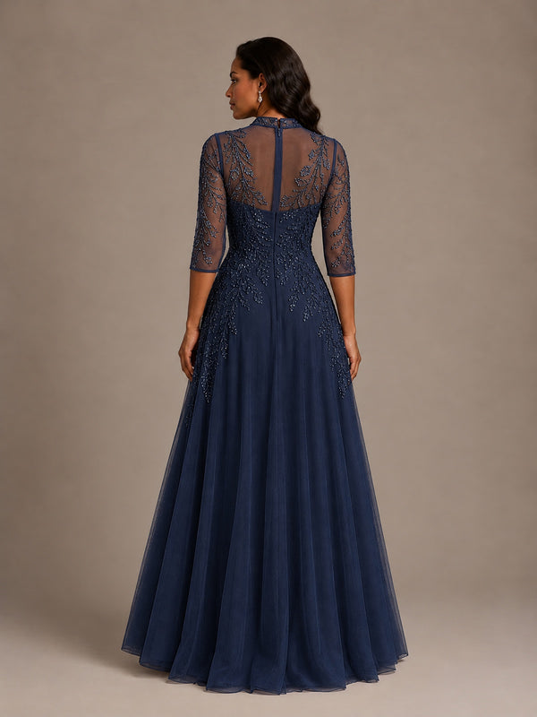 Embellished Appliques Mother of the Bride Dress with 3/4 Sleeves