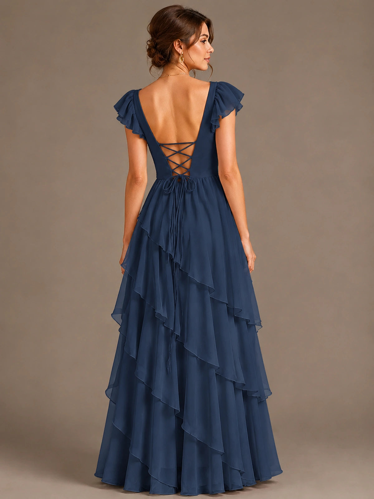 Ruffle Tiered V Neck Maxi Dress