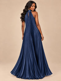 Rust Orange Pleated Halter Neck Maxi Dress