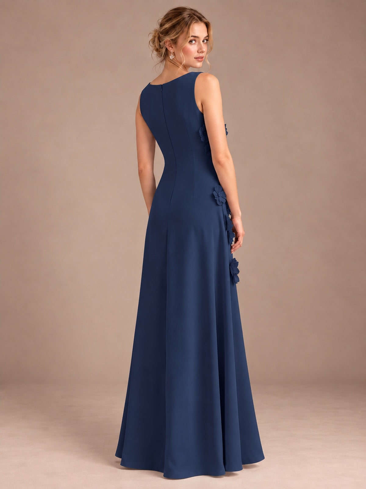 3D Floral Applique Sleeveless Formal Maxi Dress