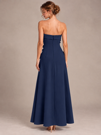 Yellow Strapless 3D Floral Appliques Maxi Dress