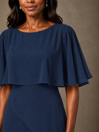 Taupe Chiffon A-Line Mother of the Bride Dress with Cape Sleeves