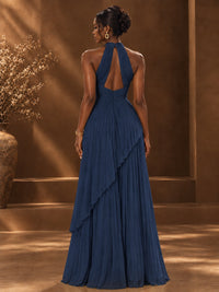 Wrap Pleated Prom Dress Halter A-line Chiffon Formal Wedding Dress