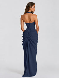 Ruched Halter Neck High-Slit Prom & Evening Dress