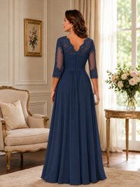 Chiffon Lace Applique Mother of the Bride Dress with 3/4 Sleeves