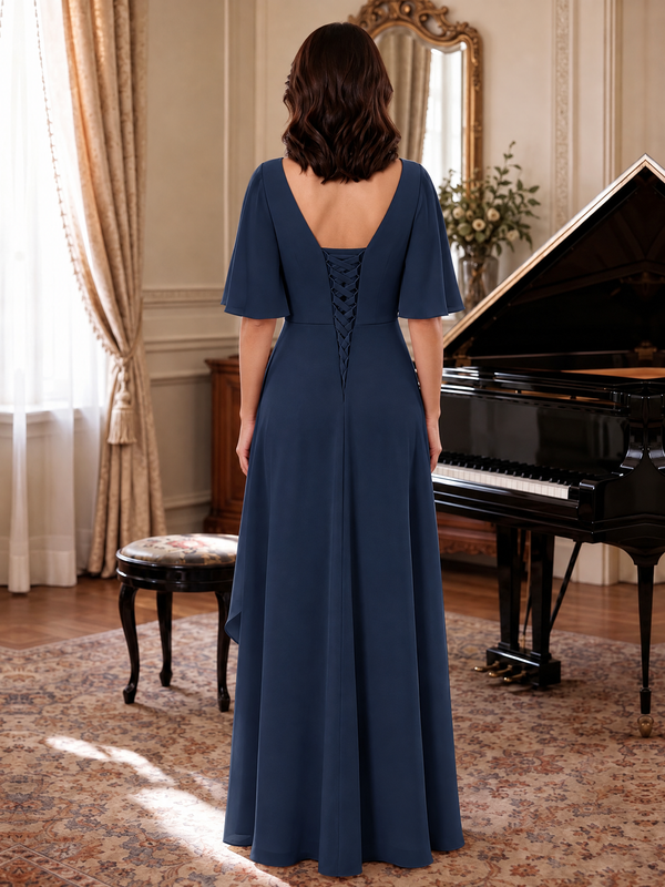 V-Neck Chiffon Lace Mother of the Bride Dresses