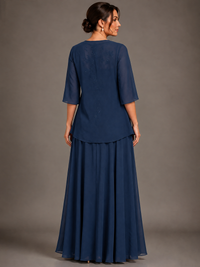 A-line 2 Pieces Chiffon Appliques Mother of The Bride Dresses with Jackets
