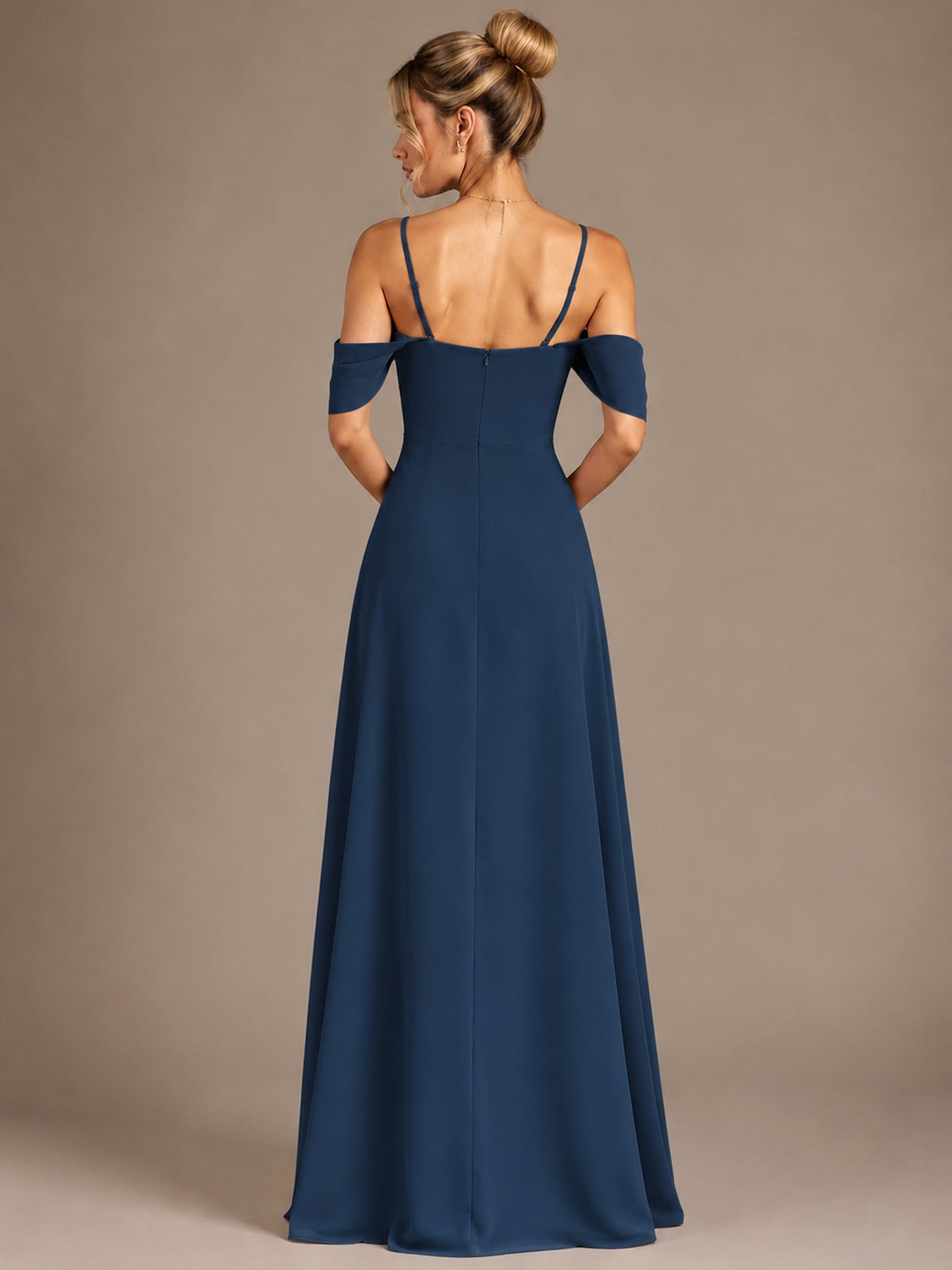 Spaghetti Strap Chiffon Bridesmaid Dress with Ruffles Slit