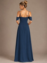 Spaghetti Strap Chiffon Bridesmaid Dress with Ruffles Slit