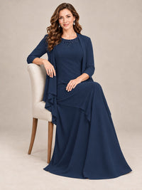Dusty Blue Two-Piece Chiffon Mother of the Bride Dress with Jacket