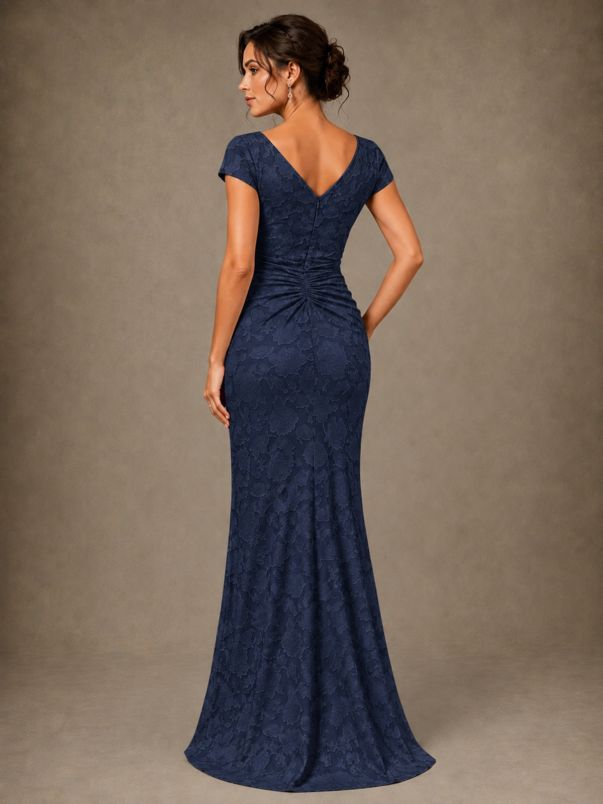 V-Neck Floral Jacquard Mother of the Bride Dress with Slit