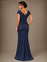 V-Neck Floral Jacquard Mother of the Bride Dress with Slit