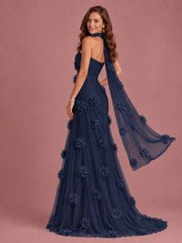 Blush Pink Strapless Sweetheart 3D Floral Tulle Mermaid Prom Dress