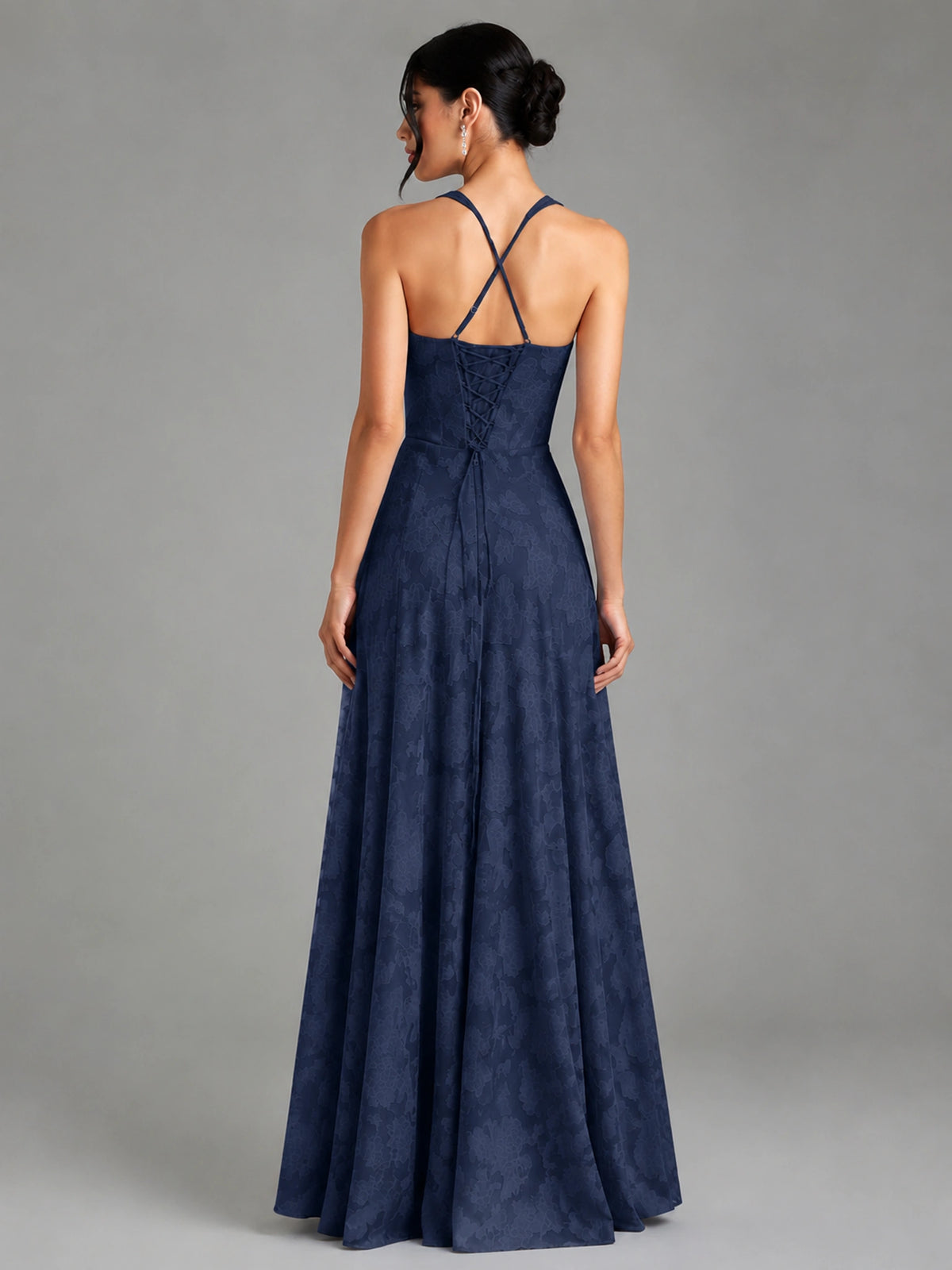 A-Line Halter Floral Chiffon Maxi Dress