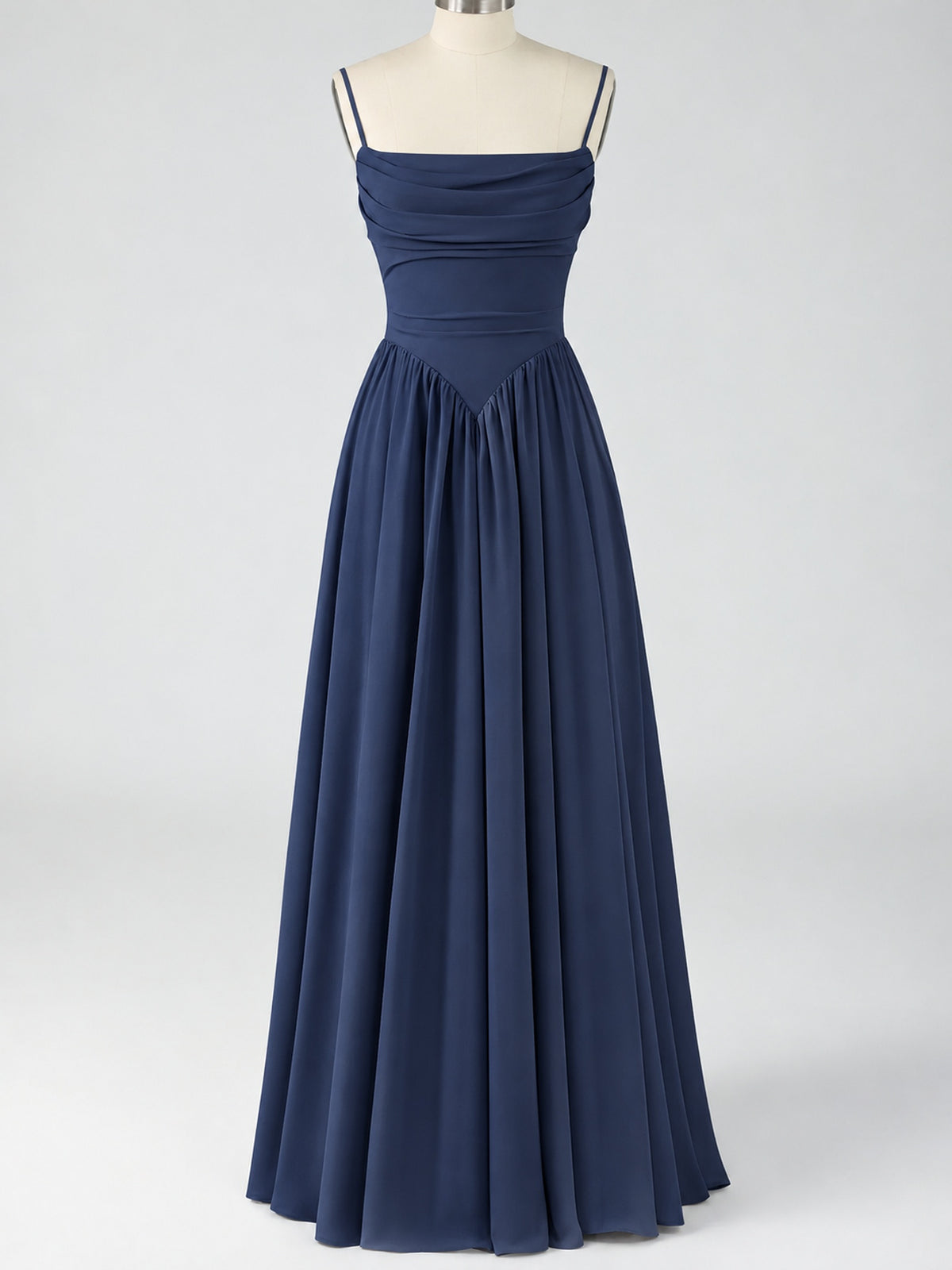 Spaghetti Strap Ruched Chiffon Maxi Dress with Backless
