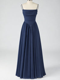 Spaghetti Strap Ruched Chiffon Maxi Dress with Backless