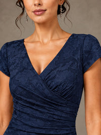 V-Neck Floral Jacquard Mother of the Bride Dress with Slit