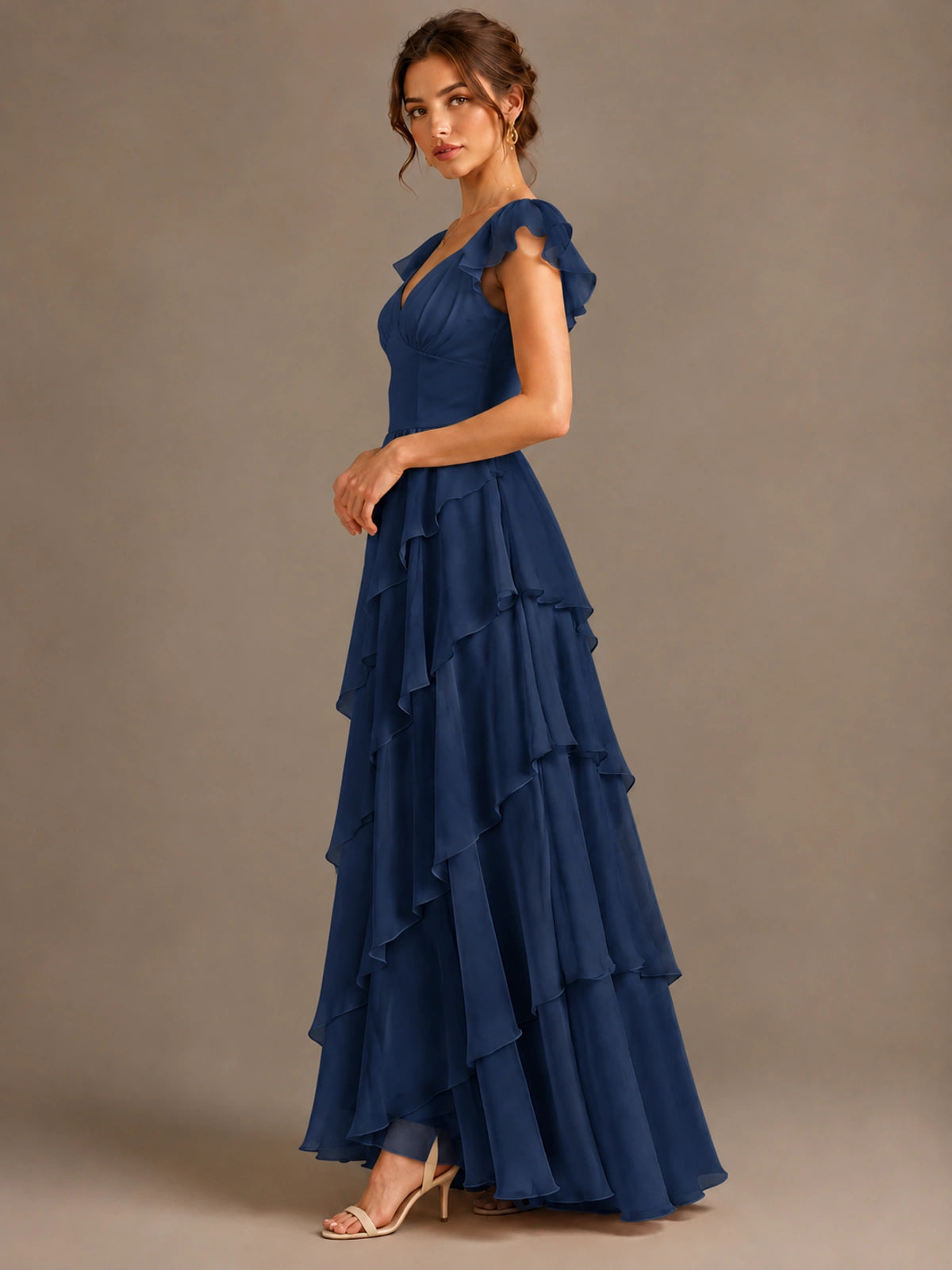 Ruffle Tiered V Neck Maxi Dress