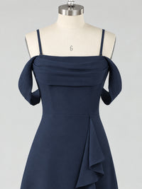 Spaghetti Strap Chiffon Bridesmaid Dress with Ruffles Slit